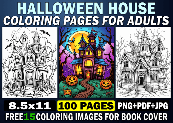 100 Adult Halloween House Coloring Pages for Creative Publishing