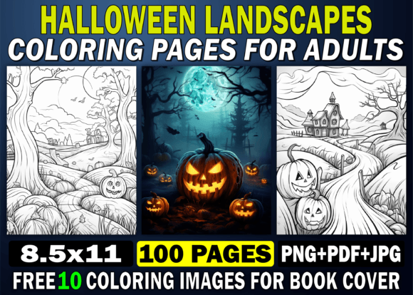 100 Halloween Landscapes Coloring Pages for Creative Adults