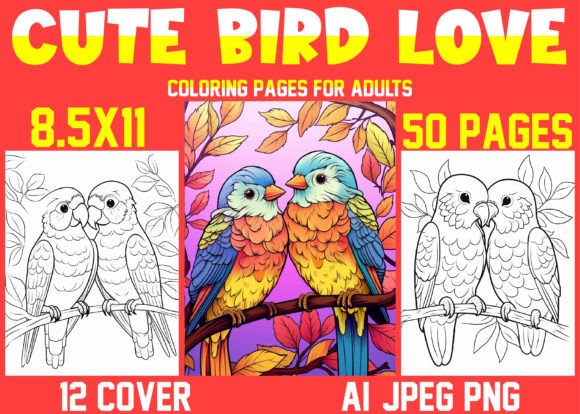 Cute Bird Love Coloring Book for Adult – A Complete KDP Interior Solution