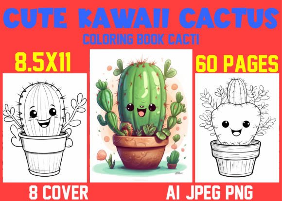 Cute Kawaii Cactus Coloring Book
