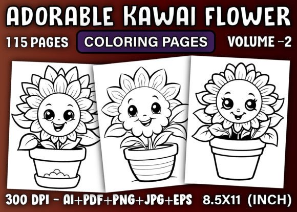 Cute Kawaii Flower Coloring Pages for Kids and Sea Animals Volume 2: A Practical Resource for Creative Projects