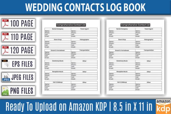 Wedding Contacts Log Book: KDP Interior Guide